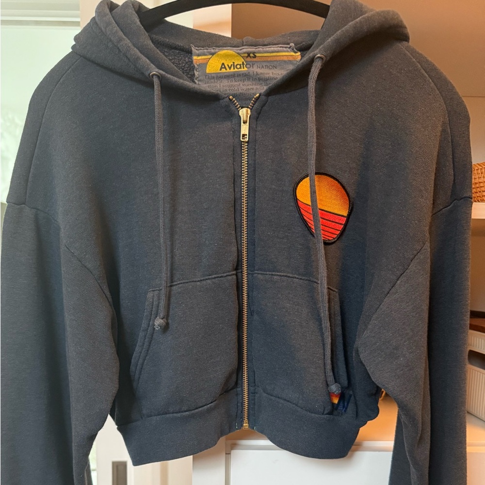 Aviator Nation Charcoal Cropped Hoodie